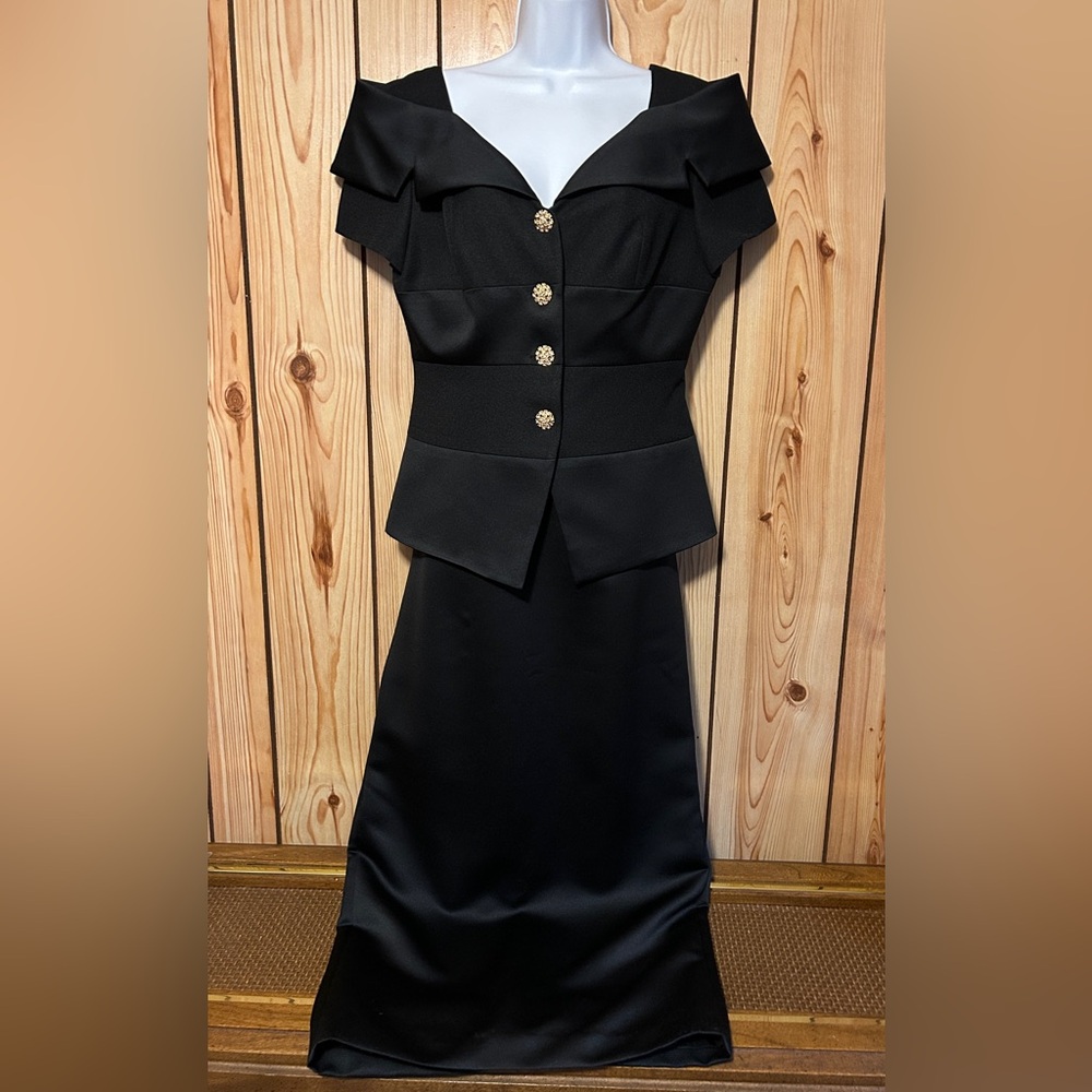 Alex Evening Dress Suit Set Women Black Blazer & Pencil Skirt Lining Size 8 USA